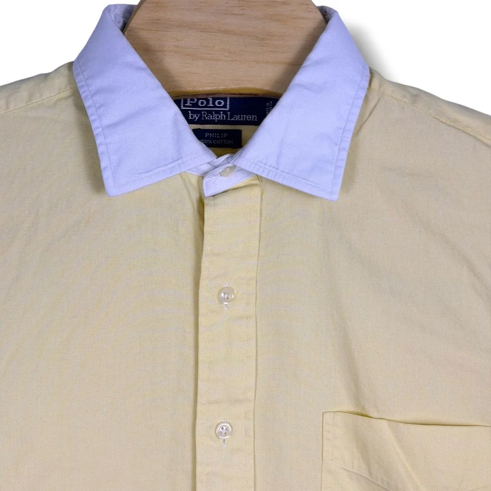 Polo Ralph Lauren Button Down Shirt Men 17 XL Yellow Philip Contrast Collar Prep